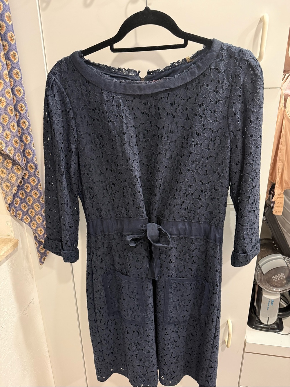 Tahari Navy Lacey Tie-Back Dress